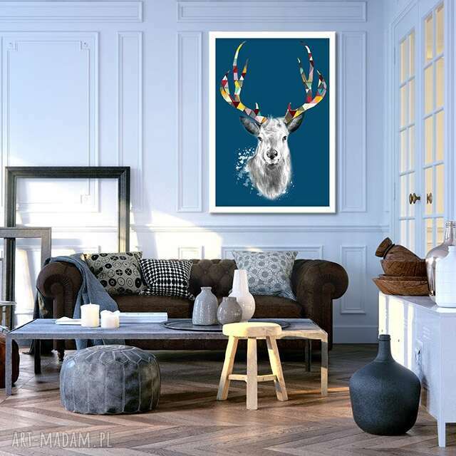 Obraz drukowany na płotnie JELEŃ na granatowym tle DEER w formacie 50x70cm