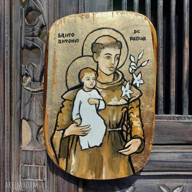 Święty Antoni - ikona malowana i złocona ręcznie o wymiarach 26cm x 17cm