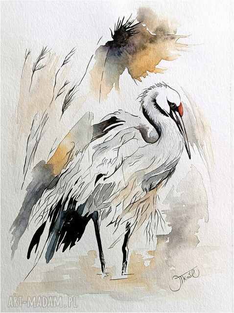 Poranek żurawia, Akwarela 24x32 cm