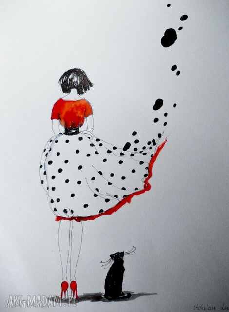 Praca akwarelą i piórkiem BEZSILNOŚĆ artystki plastyka Adriany Laube