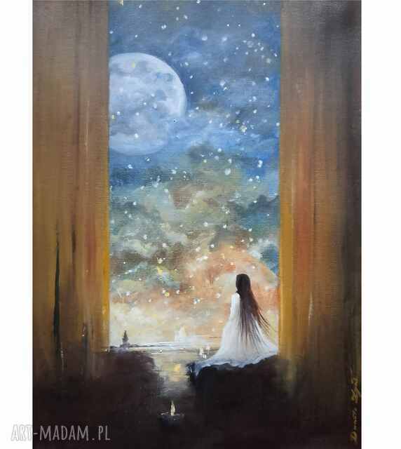 Oczekiwanie, ręcznie malowany obraz olejny na płótnie