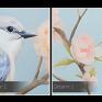 niesztampowe z ptakami obraz na płótnie - styl angielski błękit - 120x80 ptaki na obrazie