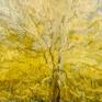 drzewo żółte pełni, obraz pionowy 60x80 w kolorze złota. piękny