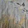 5, ptaki, do salonu malowany na płótnie - obraz żurawie