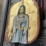 złote ikona "chrystus wszechwładny" na teakowym drewnie
