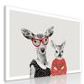 szare jeleni obraz nowoczesny drukowany na płótnie - 70x50cm mama z jelonkiem