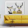 ludesign gallery Nowoczesny obraz drukowany na płótnie - 120x80 cm rodzina jeleni w zółtych ze zwierzętami