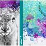 kolorowy turkusowe obraz z jeleniem w barwne plamy wydrukowany piękny jeleń szkic