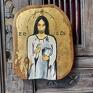 jezus "chrystus wszechwładny" na teakowym drewnie ikona