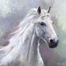 Lili Arts obraz - biały koń - wydruk na płótno malowany ręcznie