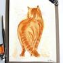 Obraz - Rudy kot - namalowany akwarelami, na papierze o wymiarach 19,2x26 cm. Koty