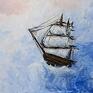 "Statek w chmurach" - Obraz olejny na płótnie, 60x60 cm - krajobraz abstrakcja marinistyka