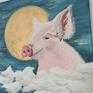 Misty Art Studio księżyc szczęśliwa świnka prezent obraz akrylowy