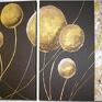 obraz ręcznie malowany dmuchawce wenge gold - 150x50 - kulki