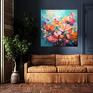 Annsayuri ART abstrakcja florystyczna turkusowy z kwiatami - plakat kolorowe kwiaty obraz do salonu