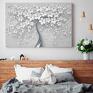 szare obraz na płótnie - drzewo biały srebrny kwiaty - 120x80 dekoracja