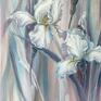 różowe kwiaty sztuka białe irysy, obraz olejny, L. ręcznie malowany