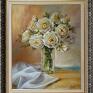 beżowe kwiaty sztuka róże w wazonie, ręcznie malowany obraz olejny, L