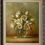 Białe Tulipany, ręcznie malowany obraz olejny, L. Olbrycht - kwiaty sztuka