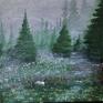 "Górska mgła" - Obraz olejny na płótnie, 50x50 cm - olej krajobraz pejzaż leśny