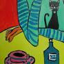 Carmenlotsu olej na płótnie do salonu obraz dama z czarnym kotem obrazy olejne zamówienie