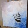 olej na morze "statek w chmurach" - olejny na płótnie, 60x60 obraz stukturalny