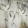Żurawie 4, ptaki, do salonu malowany na - obraz płótnie