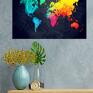niebieskie mapa świata ciemna kolorowa - wydruk na płótnie 50x70 świat