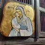 "Bogurodzica" ikona na teakowym drewnie, ręcznie malowana i złocona komunia