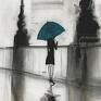 ART Krystyna Siwek obraz ręcznie malowany 30x40 cm, deszczowa ulica grafika czarno biała