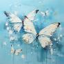 Wydruk artystyczny przedstawiający białe motyle na błękitnym tle. Nowoczesny obraz