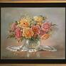 ręcznie malowany róże, kwiaty, bukiet w wazonie, obraz ogród nowoczesny salon