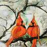 czerwone obraz akrylowo olejny ręcznie malowany na płótnie: pt miłość ptaki