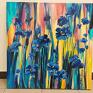turkusowe obraz 70x70. kwiaty niebieskie. akryl