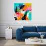 Kolorowa - turkusowy - wydurk na płótnie 50x50 cm - ekspresyjna abstrakcyjny kwadratowy obraz
