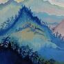 obraz do salonu niebieskie olejny pejzaż góry we mgle obrazy na zamówienie