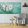 elegancki obraz z motywem drzewa wydrukowanym na płótnie wiosenne duży z ptakami pejzaż z drzewem