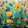 Obraz kolorowa łąka kwietna - wydruk artystyczny 50x50 cm - plakat zielona letnia