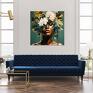 portret z kwiatami - obraz czarnoskóra kobieta - wydruk na płótnie 50x50 cm