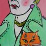 Carmenlotsu babcia z uroczym rudym kotkiem - malarstwo współczesne obraz do salonu