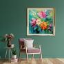 turkusowe florystyczny kwiaty - bukiet kwiatów na kolorowy abstrakcyjny obraz