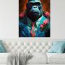 Portret hipsterskiego goryla - wydruk na płótnie 50x70 cm B2 Grafika wykonana metodą cyfrowego malarstwa graficznego. Zwierzęta