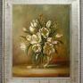 Białe Tulipany, ręcznie malowany obraz olejny, L. Olbrycht - kwiaty ogrod sztuka