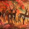 czerwone pejzaż szanowni państwo akrylowy recznie malowany na płótnie krajobraz obraz jelenie