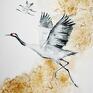 Ptaki, żurawie, akwarela, ręcznie malowany /1/ obrazy do salonu obraz akwarelowy
