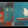 statki z portem na płótnie - miasto las port kolorowy - 120x80 cm grafika z miastem obraz wyspa