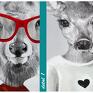z jeleniami czerwone nowoczesny obraz drukowany na płótnie - 120x80 jelenie w okularch zabawna dekoracja