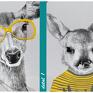 Nowoczesny obraz drukowany na płótnie - 120x80 cm rodzina jeleni w zółtych w jelenie w swetrach