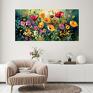 Poziomy obraz do salonu 50x100 cm - zielony z kolorowymi kwiatami - łąka