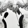 ART Krystyna Siwek obrazy abstrakcyjne obraz do salonu zestaw 2 obrazów 40x50 cm malowanych ręcznie, grafika czarno biała